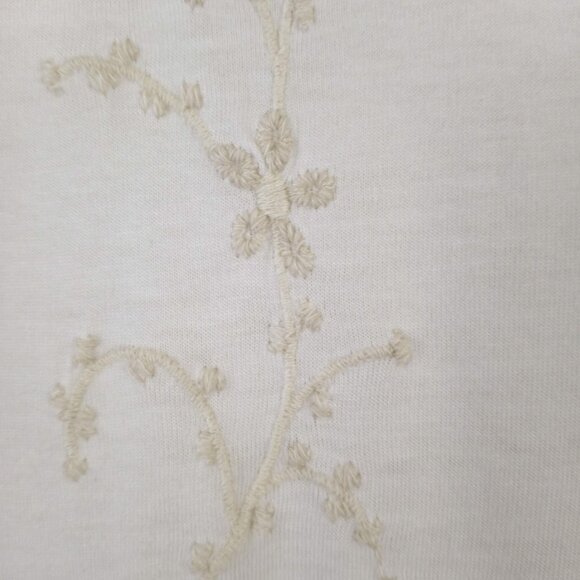 J Jill Floral Embroidered Boat Neck 3/4 Sleeve Ivory Cotton Blend Tee - Picture 2 of 7